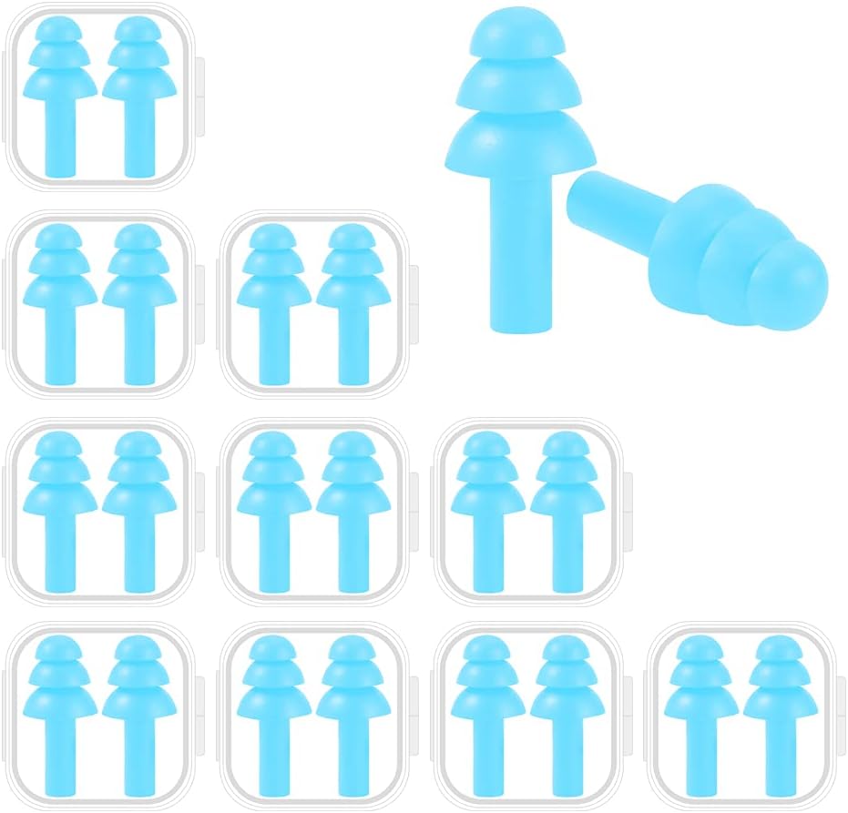 10 Pairs Noise Cancelling Ear Plugs, Premium Soft Silicone, Reusable, Waterproof, Hypoallergenic, Earplugs for Swimming, Airplanes, Concerts, Shooting, Travelling, Sleeping & Snoring (Sky Blue)