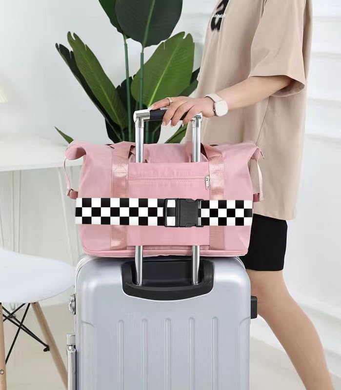 Luggage Straps for Suitcases Travel Belt Accessories, Cute Suitcase Strap, Adjustable Luggage Belt Strap, Heavy Duty with Quick-Release Buckle Luggage Strap Classic White Black Checkerboard