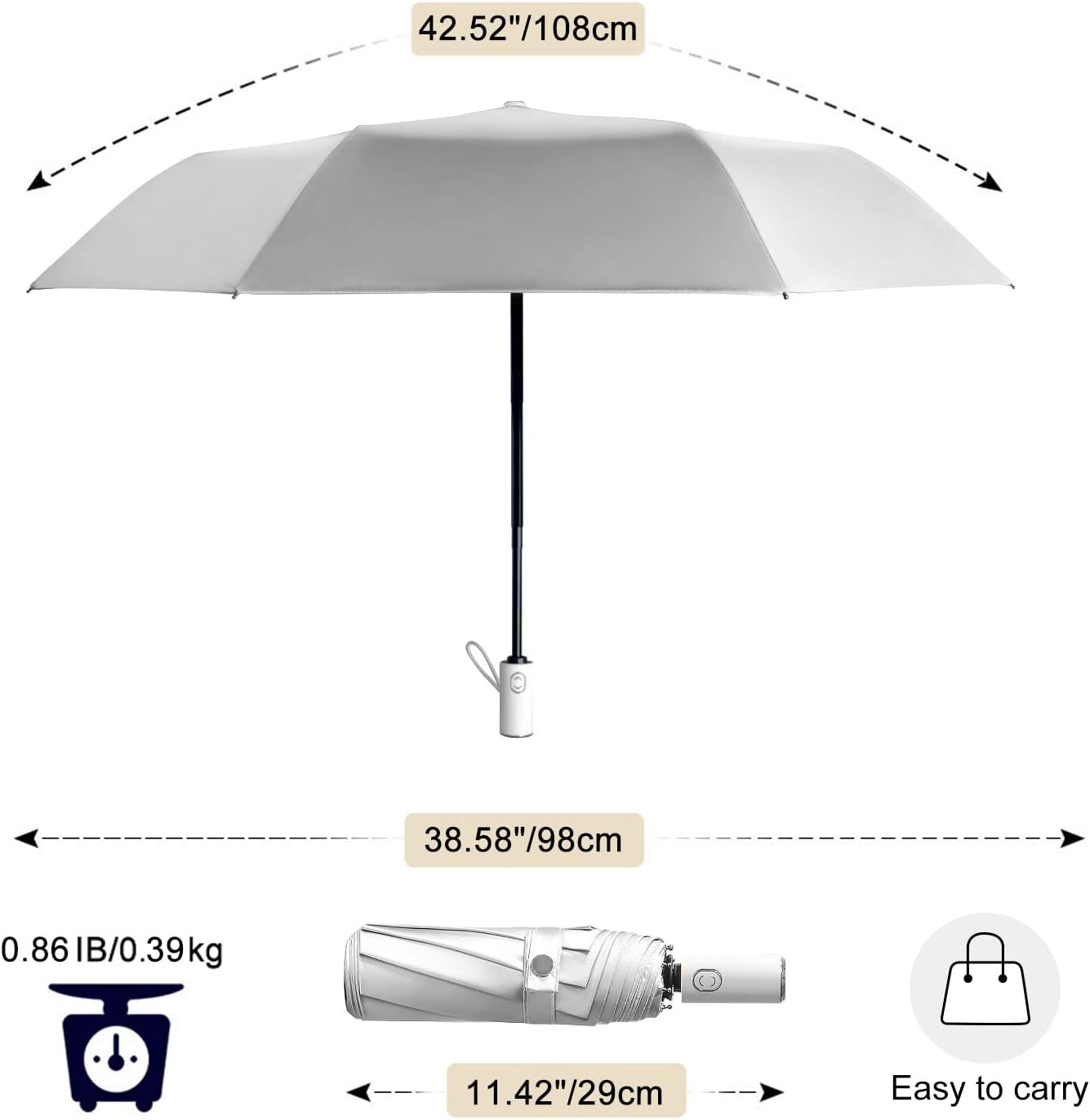 Cuby UV Sun Umbrella Compact Folding Travel Umbrella Auto Open and Close for Windproof, Rainproof & 99.9% UV Protection Parasol with Silver Anti-UV Coating (Silver Rose)