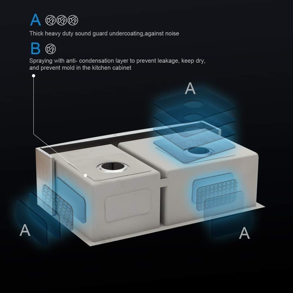 36 Farmhouse Sink Stainless Steel - Lordear 36 inch Kitchen Sink Double Bowl 50/50 Stainless Steel 16 Gauge Apron