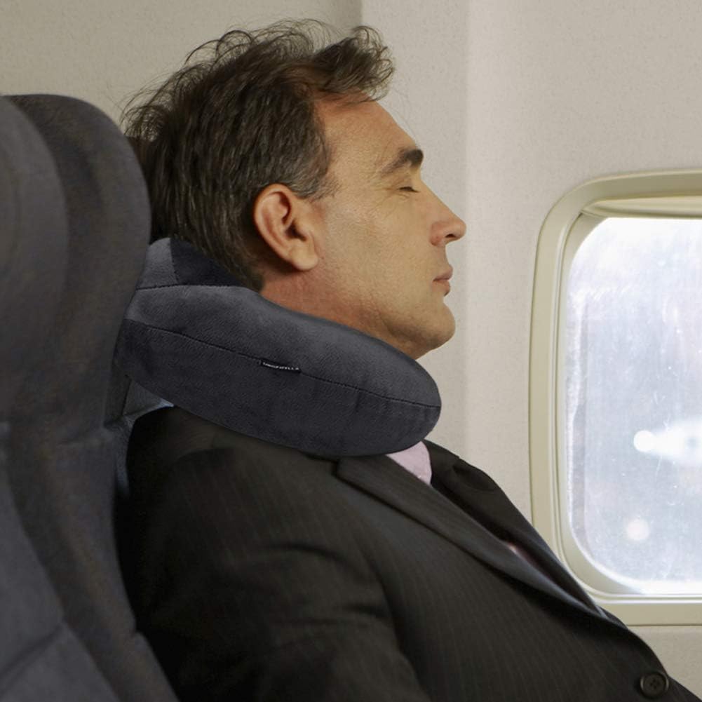 UROPHYLLA Inflatable Travel Pillow, Soft Velvet Inflatable Neck Pillow for Traveling, Airplanes, Train, Car, Office with Compact Bag, Breathable Washable Cover, Suit for Adults Sleeping - Grey