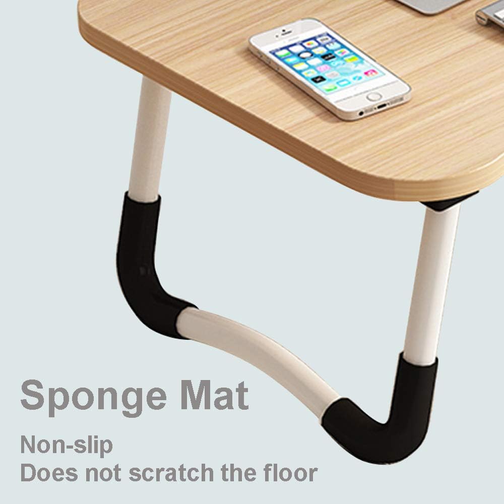 Lap Desk with Storage Drawer, Holders for Cup and Tablet, Laptop Bed Tray Table with Foldable Legs, Laptop Bed Stand, Portable Standing Table for Sofa Couch Floor (23", Walnut)