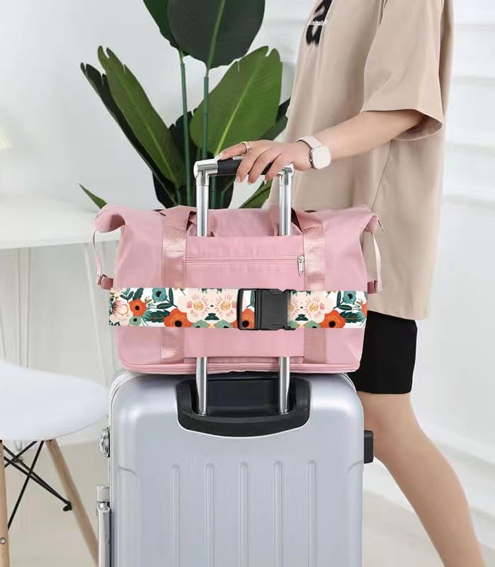 Luggage Straps for Suitcases Travel Belt Accessories, Cute Suitcase Strap, Adjustable Luggage Belt Strap, Heavy Duty with Quick-Release Buckle Luggage Strap Cute Orange Flowers