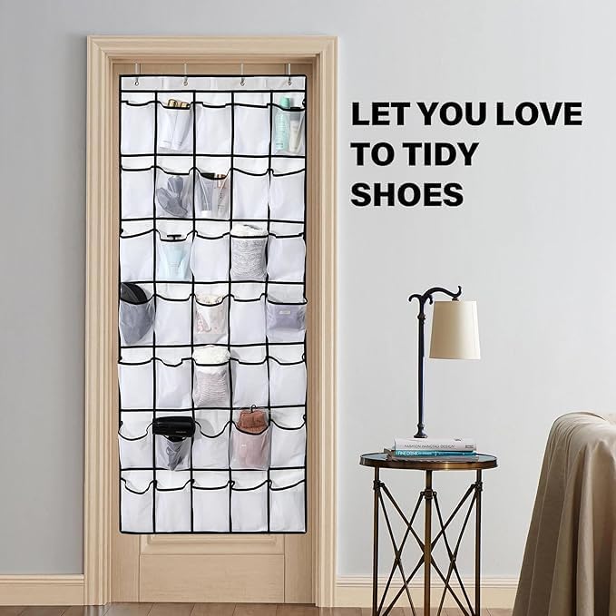 28 Mesh Pockets Hanging Shoe Organizer, Over the Door Shoe Organizer,Closet Storage Holder for Back of Door Storage Holder for Back of Door(Black)