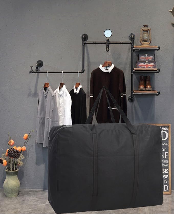 Large Storage Bags, 150L Waterproof Foldable Travel Duffle Bag with Reinforced Handles, Black Heavy Duty Moving Bags, for Bed Organize Clothing, Blanket