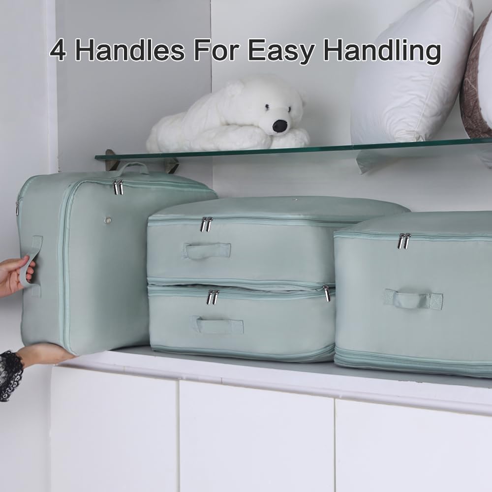 Ultra Space Saving Self Compression Storage Bags with Zipper, (Green) -Compression Organize for Bedding, Comforter Storage Bag for Blankets Duvet Quilts Pillows