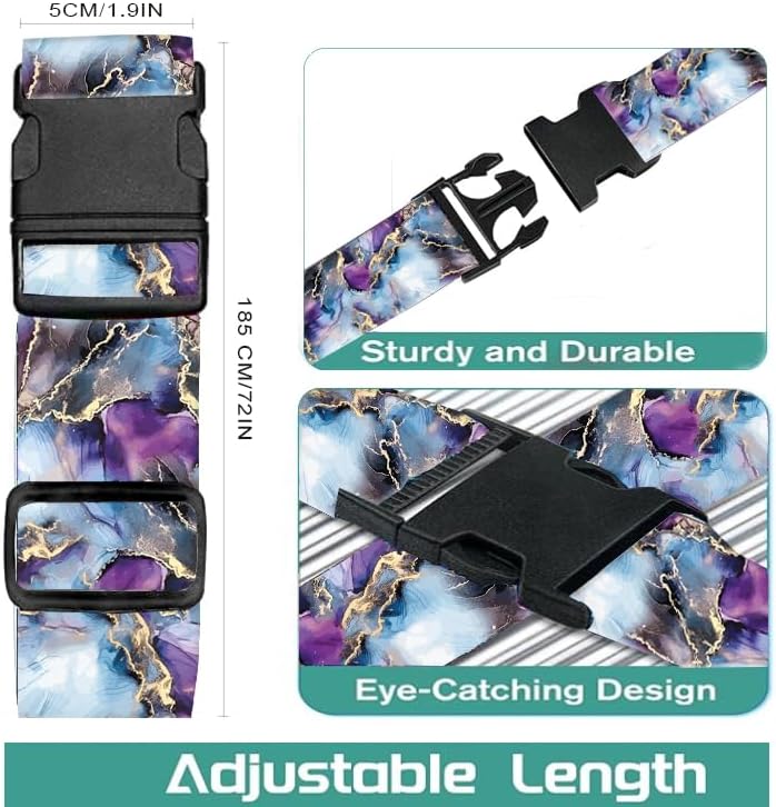 Luggage Straps for Suitcases Travel Belt Accessories, Cute Suitcase Strap, Adjustable Luggage Belt Strap, Heavy Duty with Quick-Release Buckle Luggage Strap Luxury Purple Marble