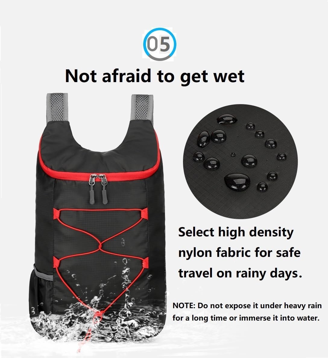 16L Hiking Daypack Lightweight Foldable Travel Backpack Water Repellent Camping Outdoor Packable Easy Carry-on Bag (Black+Red)