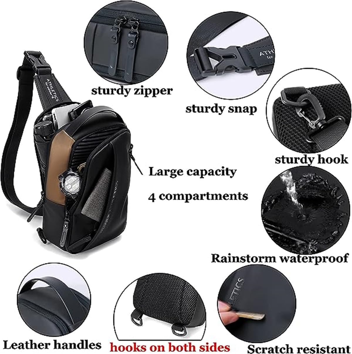 Waterproof Sling Bags Mens Shoulder Crossbody Backpack with USB Charging Port& Headphone,Outdoor Lightweight Bag