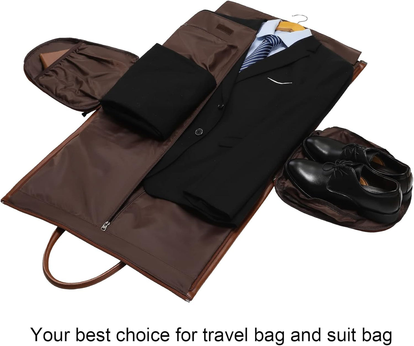 Leather Garment Bag for Travel, Modoker Carry On Suit Carrier Travel Bag with Shoulder Strap/Multiple Pockets - Ideal for Business Trips & Weekend Getaways - The Garment Duffel Bag for Traveling Men