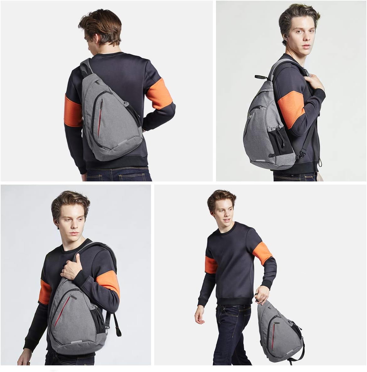 mixi Sling Bag Men Backpack Unisex One Shoulder Bag Hiking Travel Backpack Crossbody with USB Port for Men Women Versatile Casual Daypack-17 inch,Gery