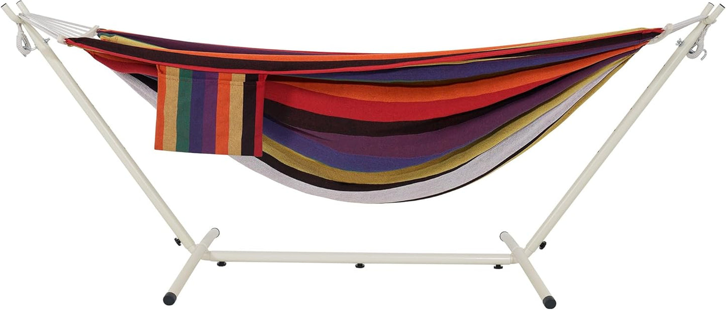 LazyDaze Hammocks Double Hammock with Stand - 2 Person Heavy Duty Outdoor Hammock for Adults, Includes Durable Steel Stand, Portable Carrying Bag and Pillow, Red Purple