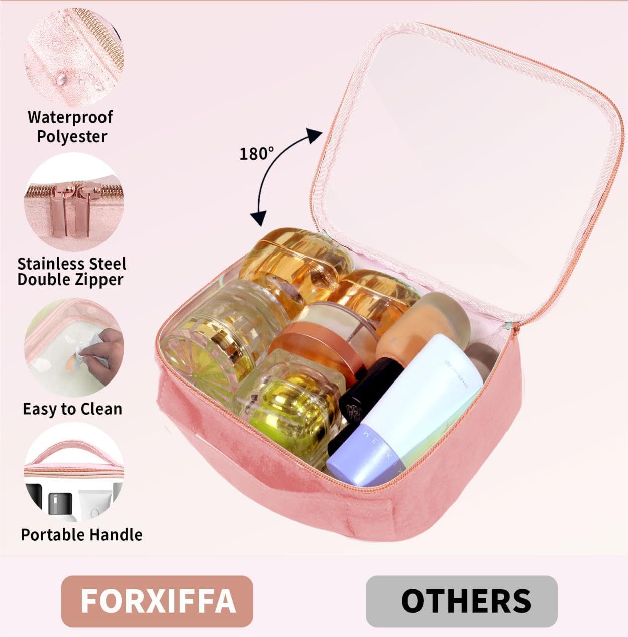 TSA Approved Travel Toiletry Bag,2 Pack Clear Makeup Bags with Handles,Quart Size Clear Cosmetic Bags for Traveling Women,Men,Carry on Airport Airline Compliant Bag,Pink