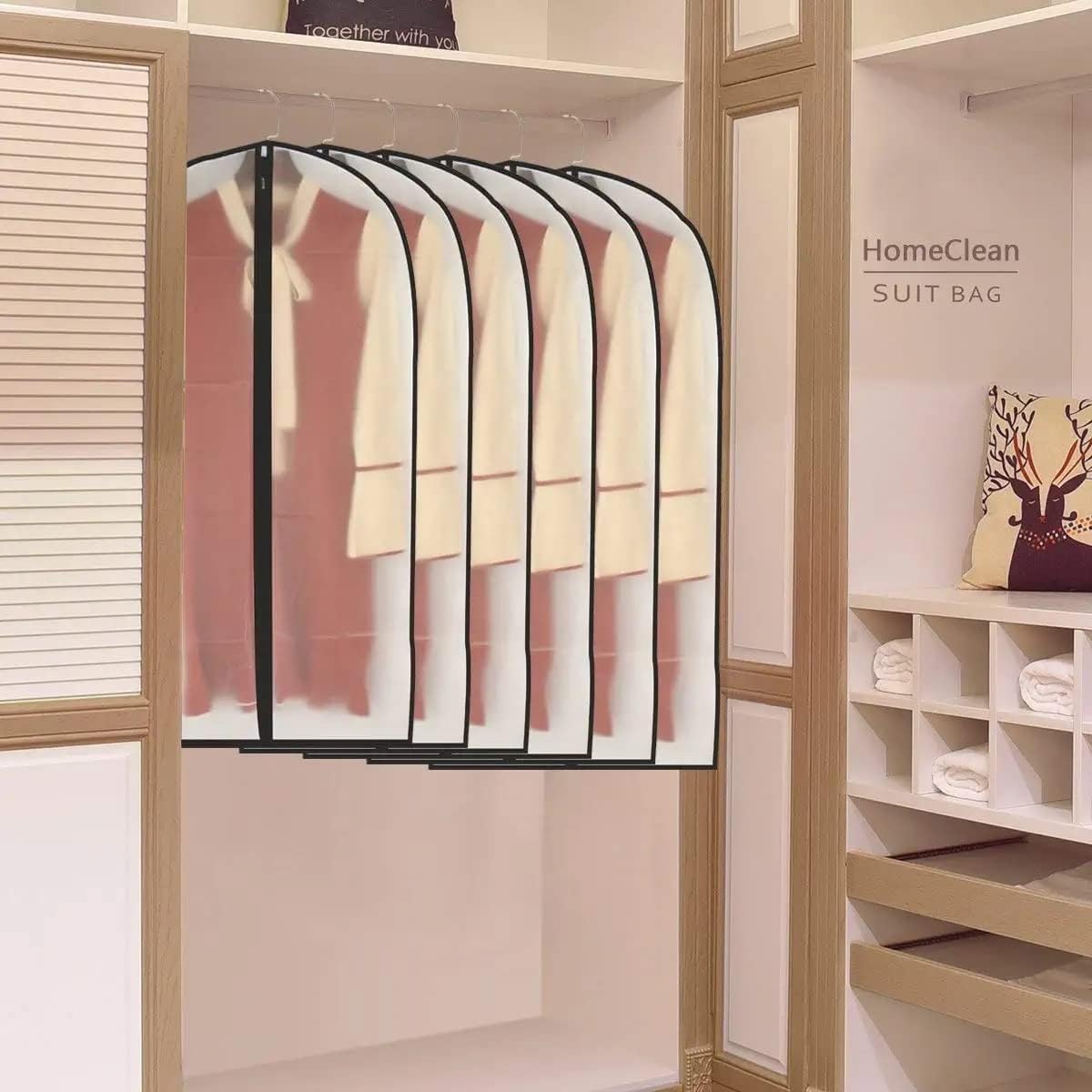 Garment Bags for Hanging Clothes 12 PCS Transparent Waterproof Dustproof Storage for Wardrobe Storage Suit Covers for Closet Cloth Cover Washable Clear Reuse Full Zipper for Suits Gowns 24''x40''