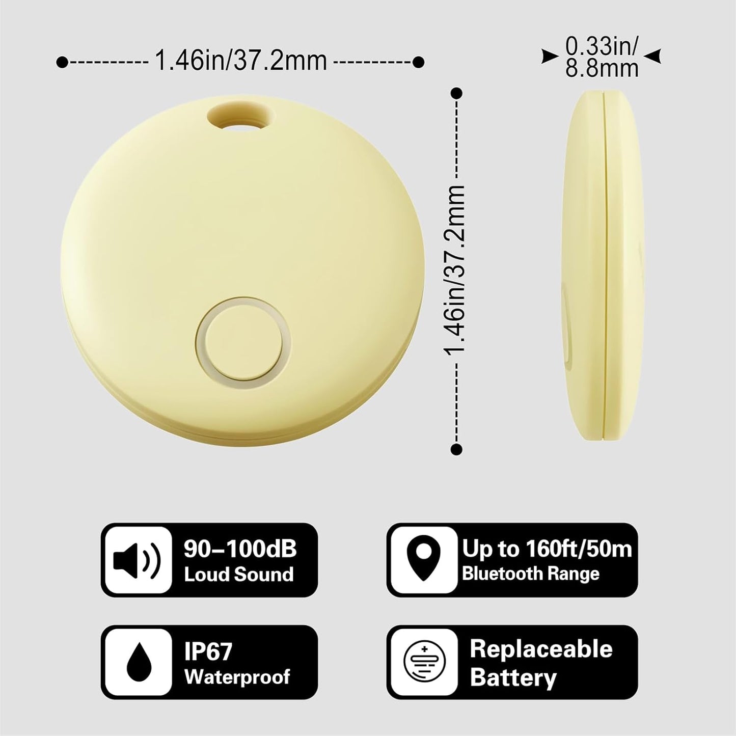 Reyke Smart Tag, Air Tracker Luggage Tracker, Works with Apple Find My (iOS Only), Item Locator for Key, Luggage, Backpack, Wallet, IP67 Waterproof, Yellow
