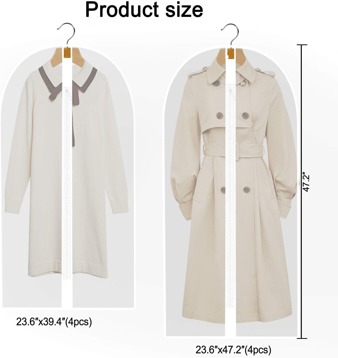 Pwsap 8Pack Breathable Clothes Covers with Zip, Hanging Garment Covers Bags Dress Bag Covers MothProof Mens Suit Storage Bag Dust Cover for Wardrobe Storage and Travel