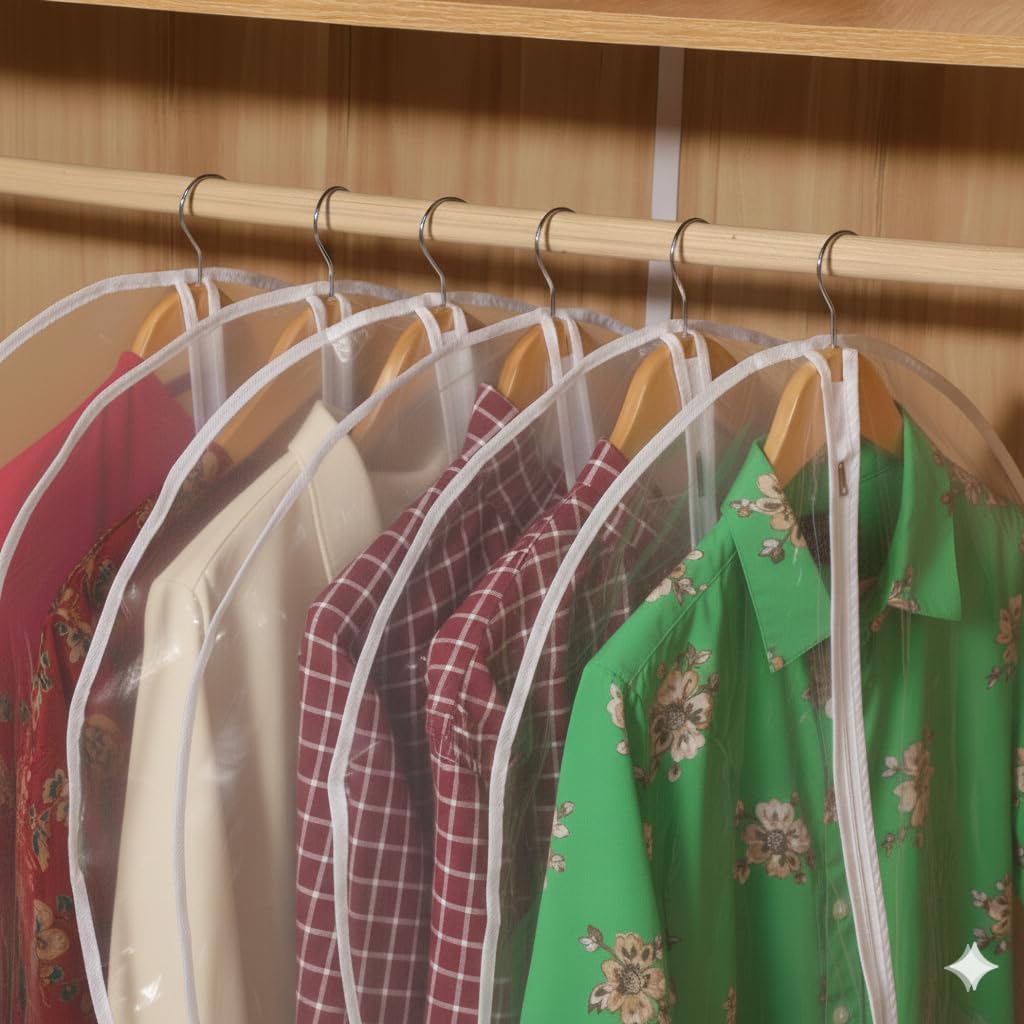 All Clear Garment Bags for Travel - 32” PEVA Waterproof Suit Cover with Zipper for Hanging Clothes, Shirts, Sweaters - Durable Dresser for Closet Storage, Dustproof & Moisture Resistant - 32”/12 Pack