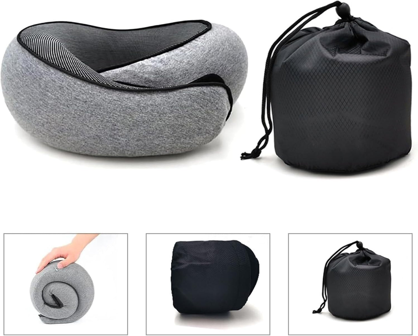 RURING Travel Pillows for Airplanes, Travel Neck Pillow Travel Pillow, Neck Pillow Airplane Memory Foam 360 Degree Support Stowable Pillows for Airplanes Offices and Cars 2PCS (Pink + Black)