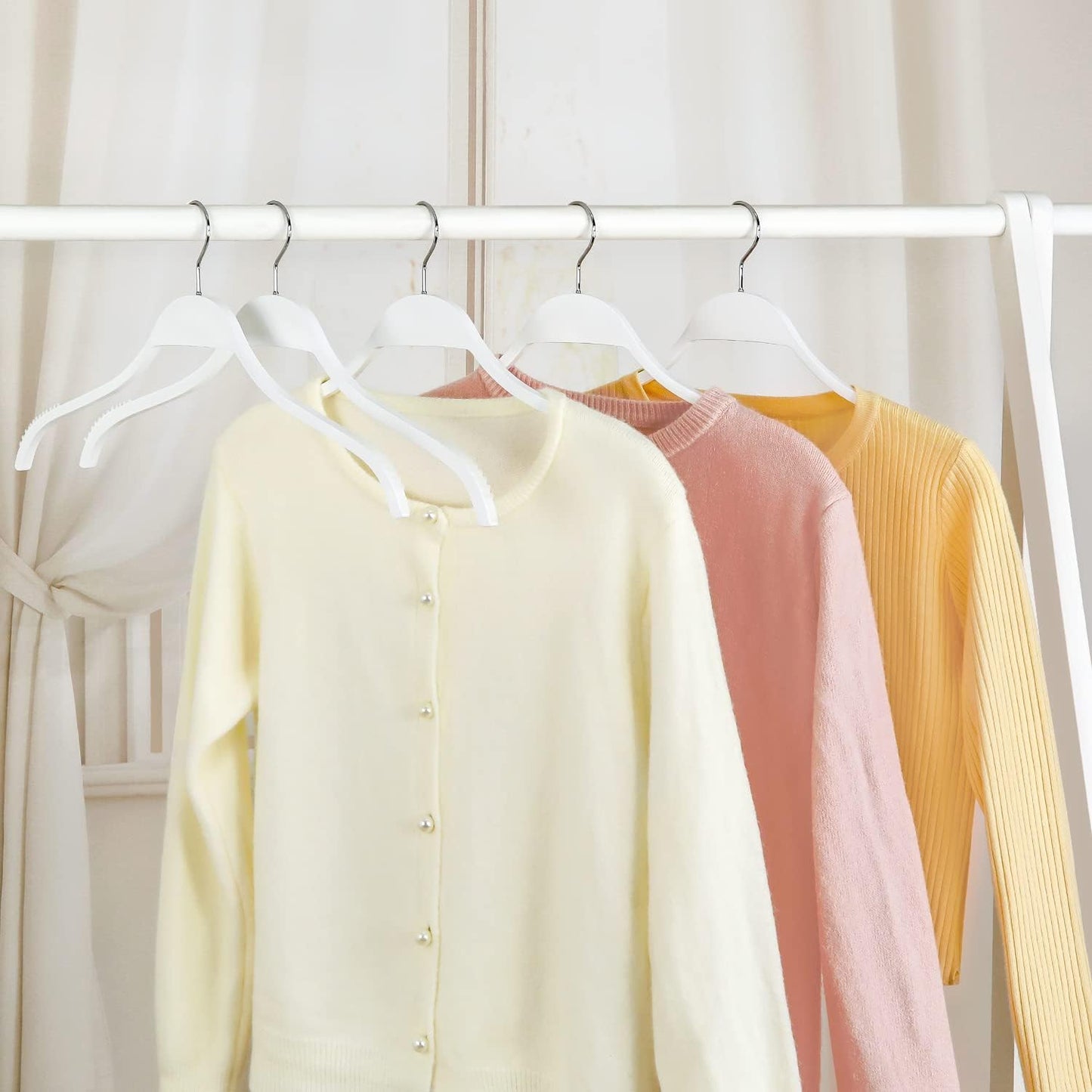 TOPIA HANGER Slim Wooden Hangers with Extra Soft Non-Slip Rubber Grips, 10-Pack High-Grade Fashion Hanger No Shoulder Bump for Sweater, Camisole, Jacket, Dress, Coat -CT15W