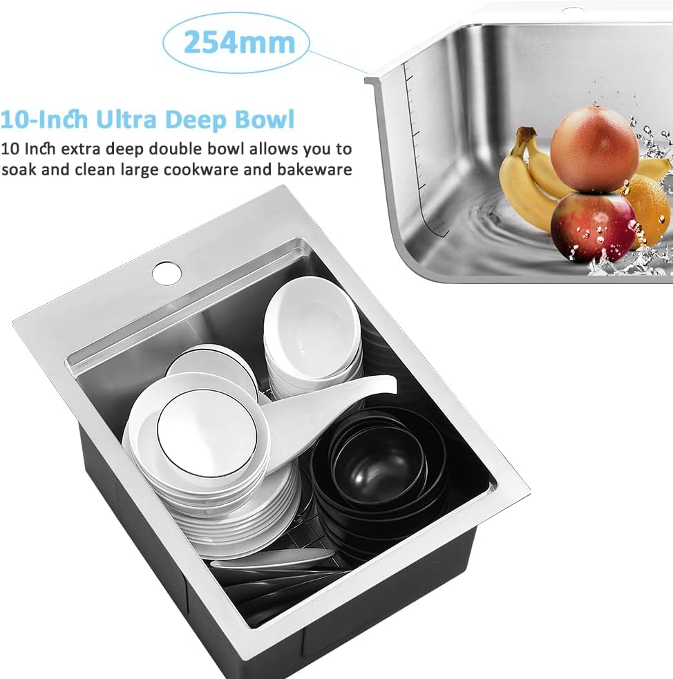 15 Inch Drop In Bar Sink Workstation-Bokaiya 15x20 Small Kitchen Outdoor Rv Sink Stainless Steel 16 Gauge Wet Bar Drop In Single Bowl Island Sinks with Cutting Board
