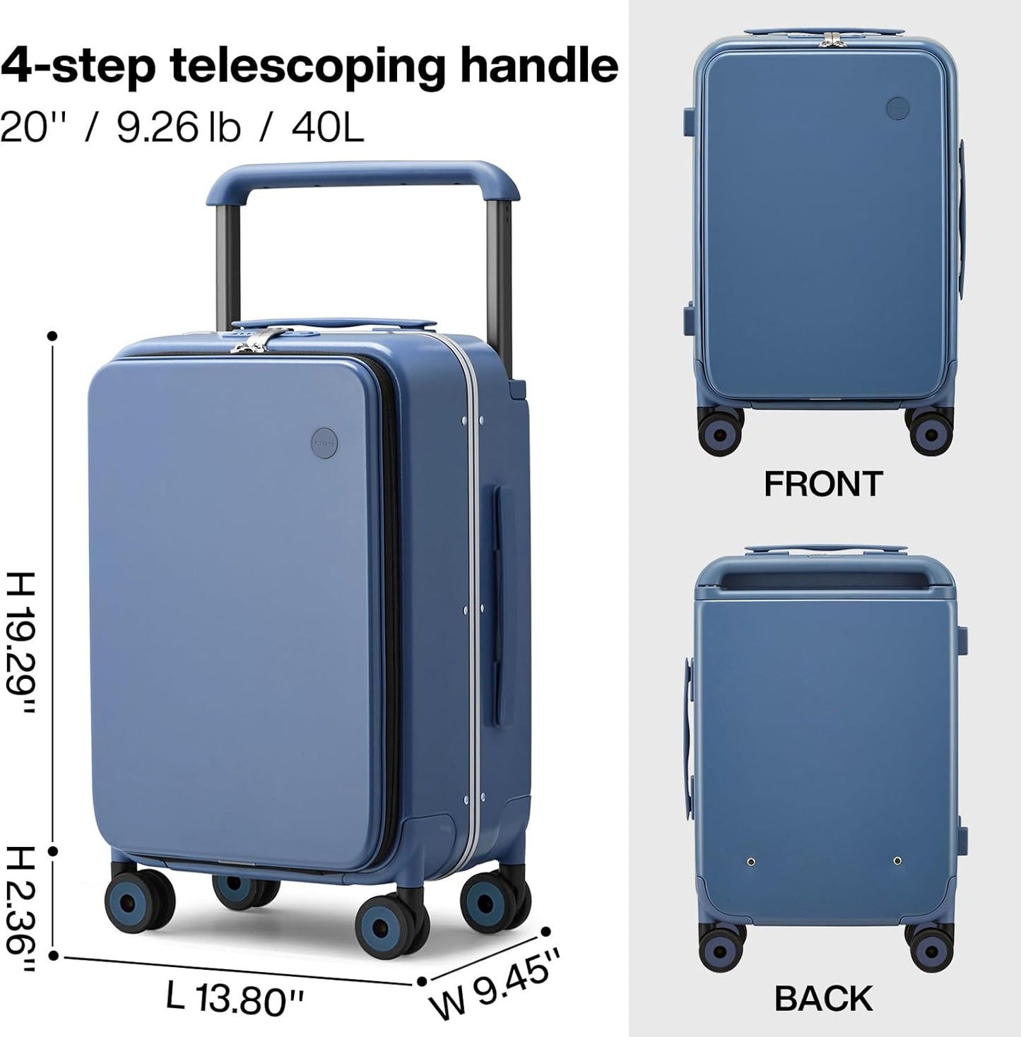 mixi Carry On Luggage Wide Handle Luxury Design Rolling Travel Suitcase PC Hardside with Aluminum Frame Hollow Spinner Wheels, with Cover, 20 inch, Sapphire Blue