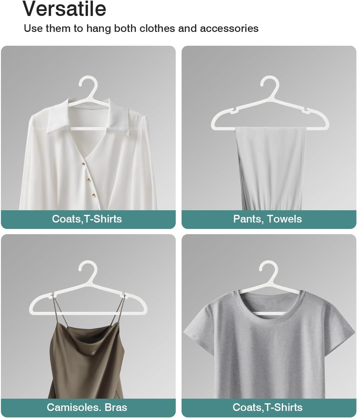 30 Pack Clothes Hangers, Non Slip Plastic Coat Hangers, Space Saving Hangers, Heavy Duty, Hanging Dry Wet Clothes, 16.4" x 8.3", White, UAPY0530W