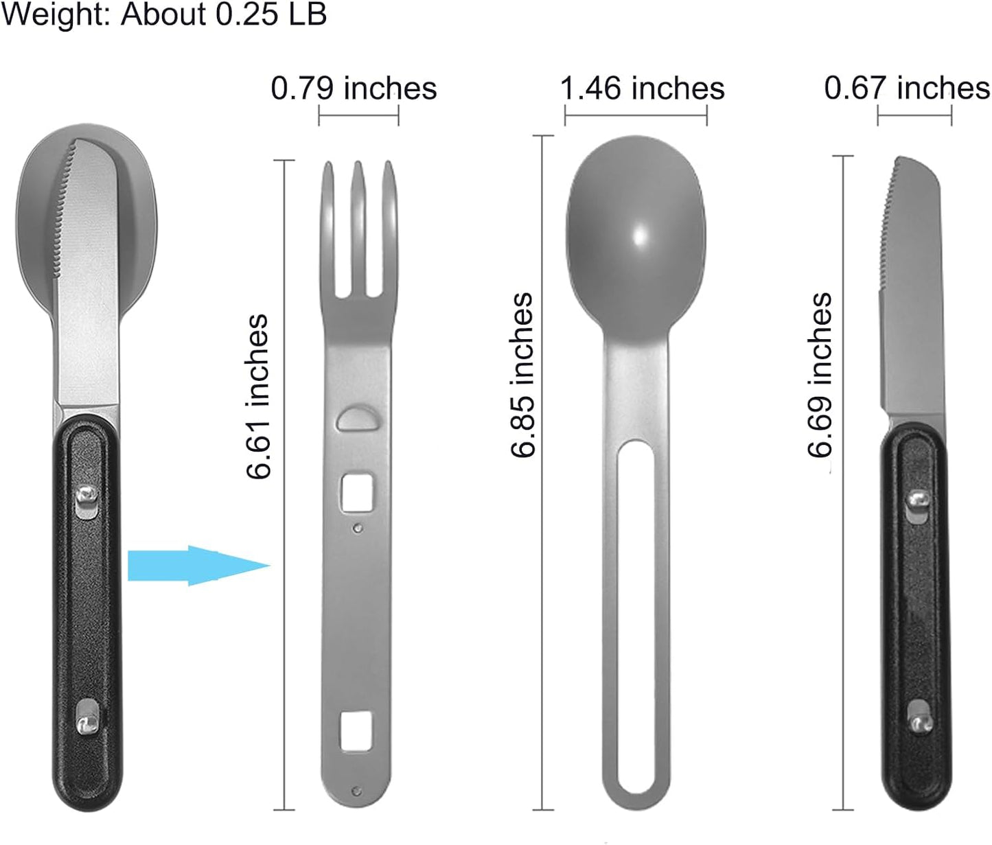 3-in-1 Camping Utensils, Portable Stainless Steel Spoon, Fork and Knife Combo Set for Outdoor Camping Hiking Picnic Travel