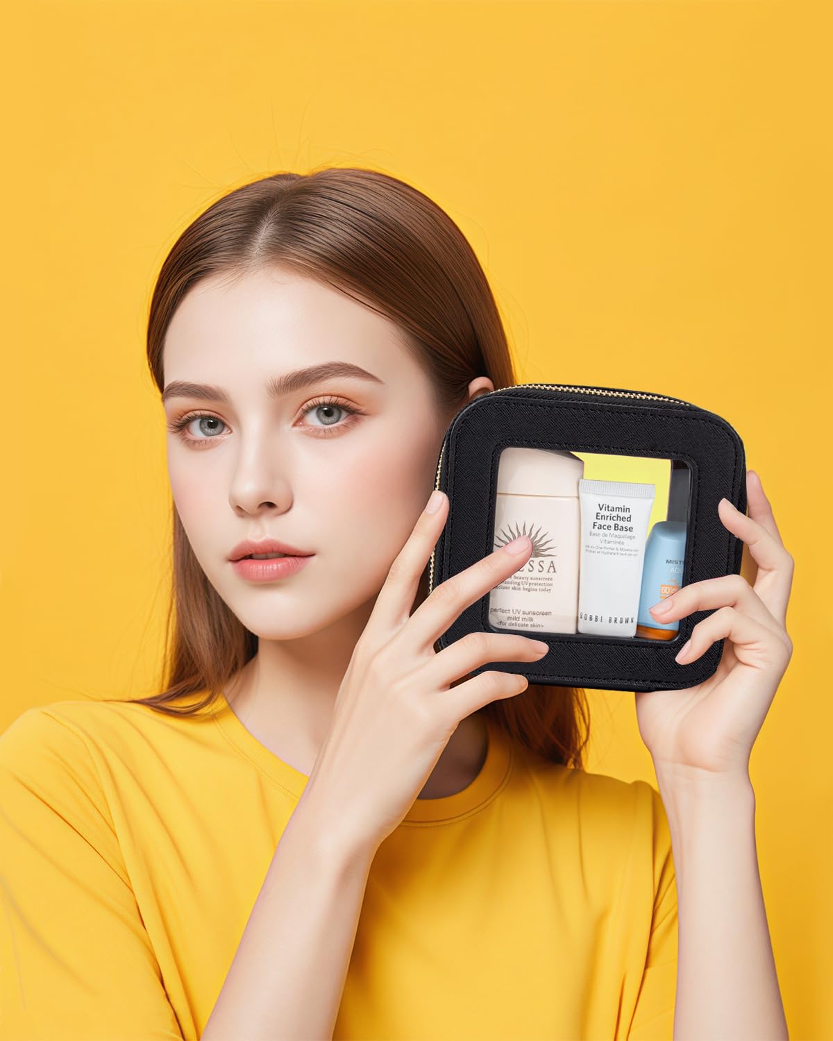 LETGO Clear Makeup Bags Small, Small Makeup Bag for Purse,Mini Clear Makeup Pouch Purse Organizer Fit Carry-on Travel Essentials,Cute Cosmetic Bags Car Accessories for Women (Mini-Black)