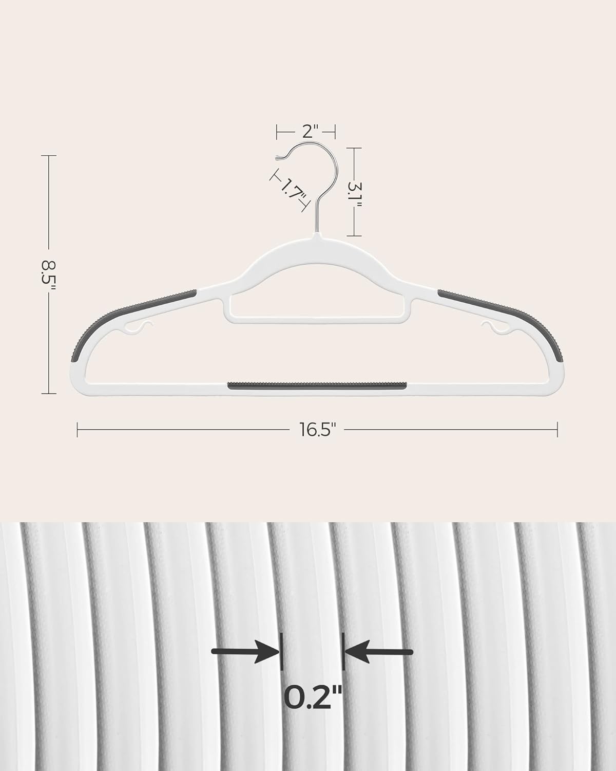 SONGMICS Pack of 50 Coat Hangers, Heavy-Duty Plastic Hangers, Clothes Hangers, White and Dark Gray UCRP020W02