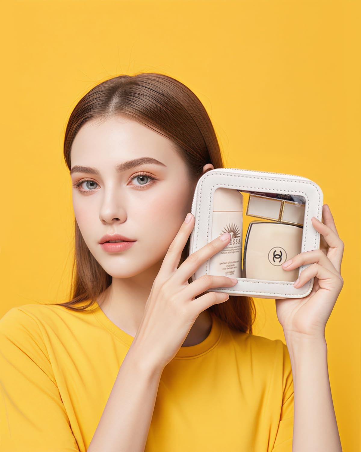 LETGO Clear Makeup Bags Small, Small Clear Makeup Bag for Purse,Mini Makeup Pouch Purse Organizer Fit Carry-on Travel Essentials,Cute Cosmetic Bags for Car Accessories for Women (Mini-White)