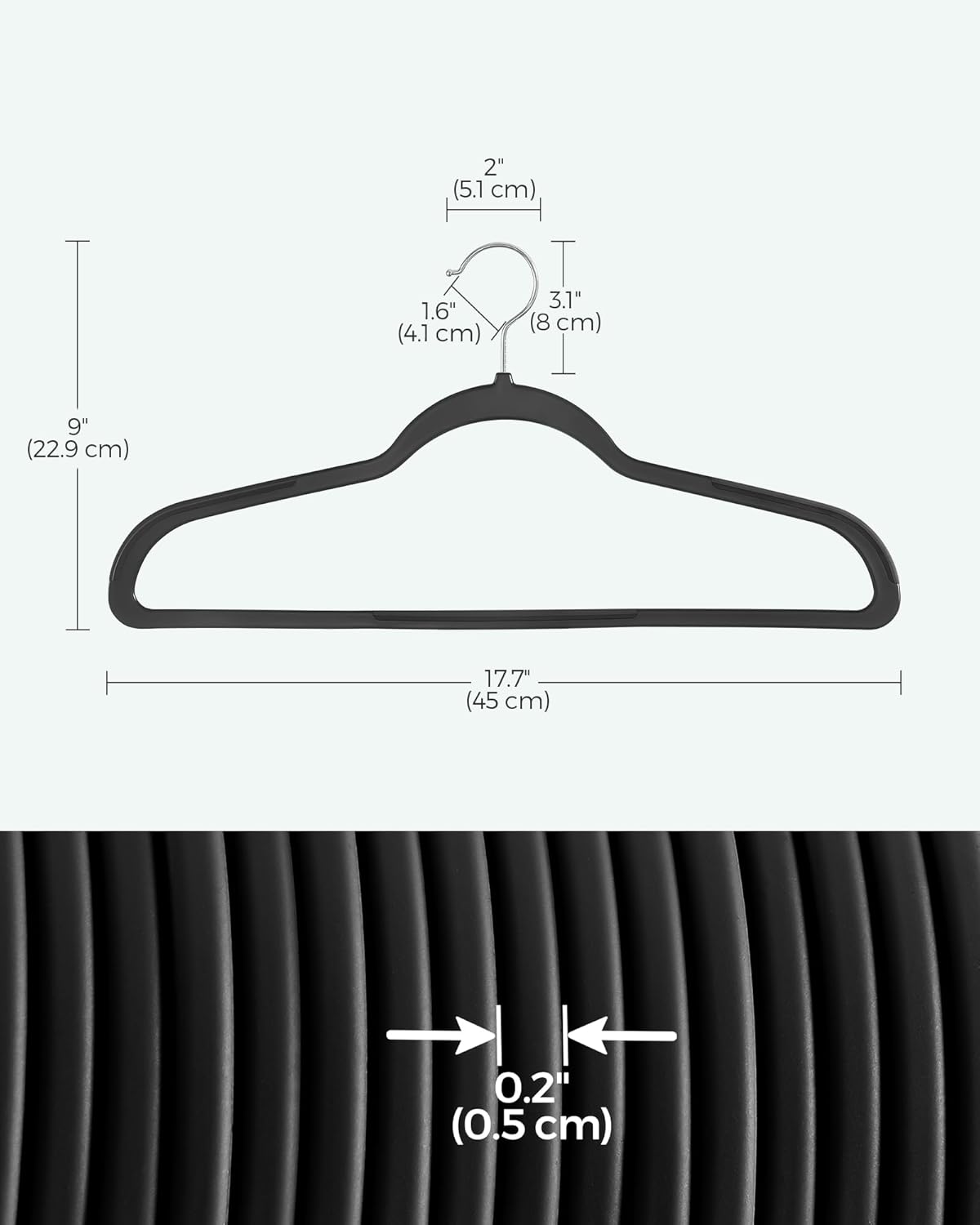 SONGMICS Clothes Hangers, Pack of 50 Plastic Coat Hangers, Space-Saving, Black UCRP50B
