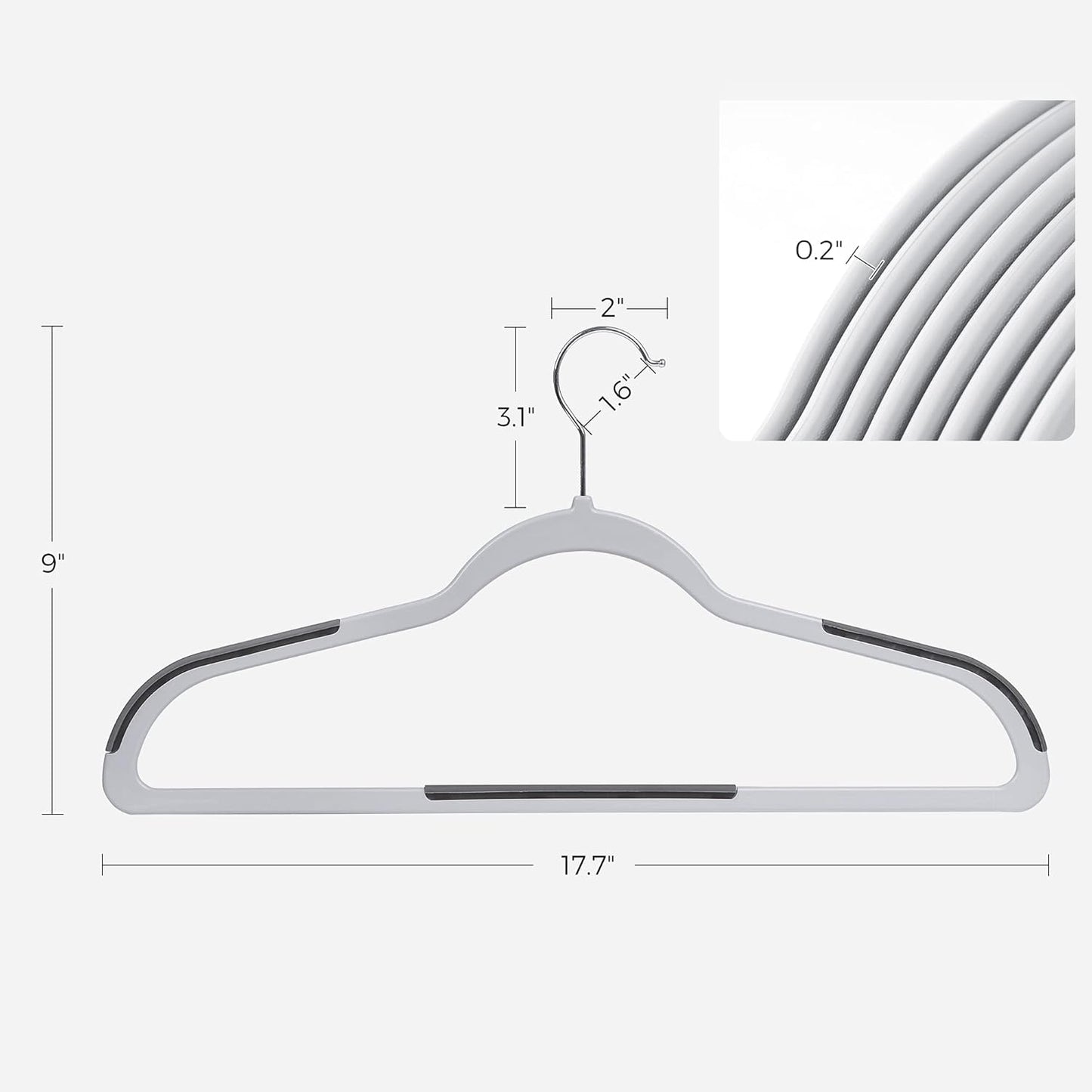 SONGMICS Clothes Hangers, Pack of 100 Plastic Coat Hangers, Space-Saving, Light Gray and Dark Gray UCRP050G100