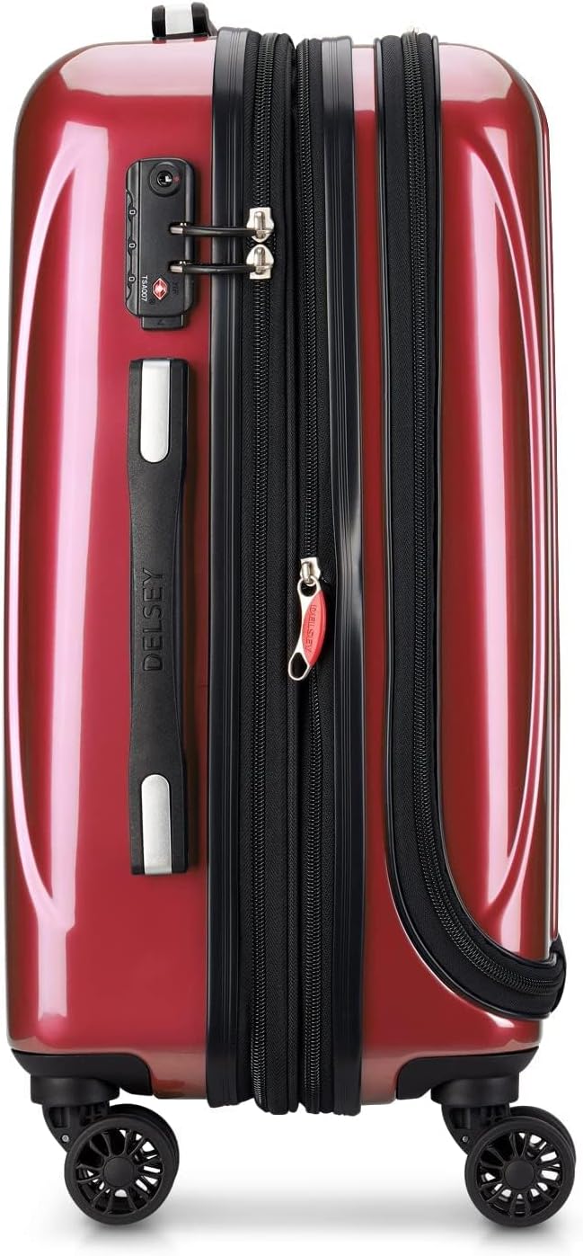Delsey Luggage Helium Aero, International Carry On Luggage, 19", Front Pocket Hard Case Spinner Suitcase, Brick Red