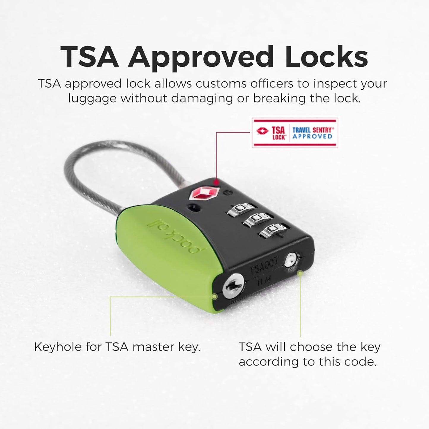 pack all TSA Approved Cable Luggage Locks, 3 Digit Combination Padlocks, Travel Lock for Suitcases & Bag, Alloy Body, Travel Accessories (4 Pack)(Apple Green)