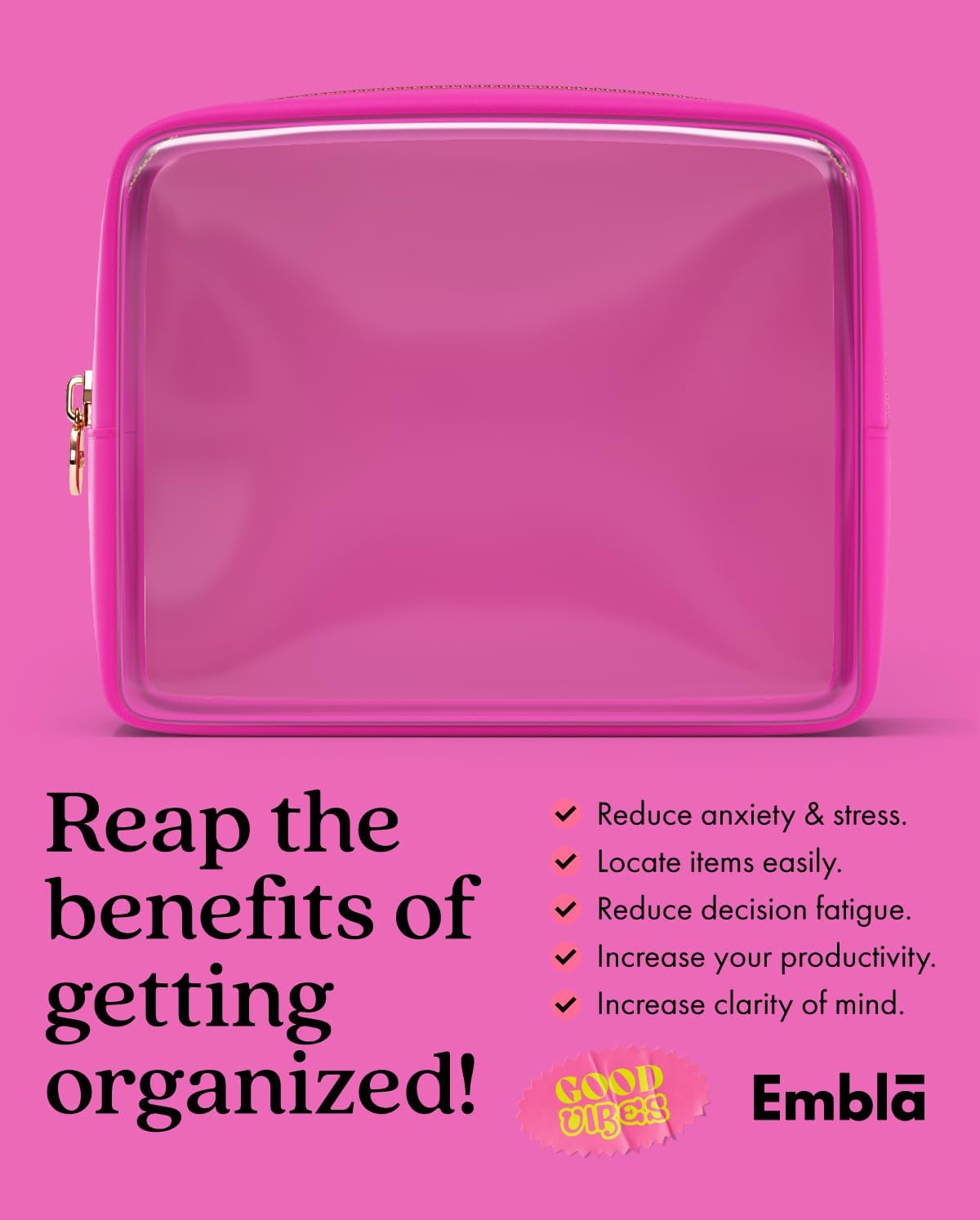 Clear Makeup Bag Zipper Pouch, Transparent Cosmetic Case Organizer, TSA Approved Travel Toiletry Case, Travel Accessories Essentials Makeup Tote for Women, Large Cute Make up Bag for Purse - Fuchsia