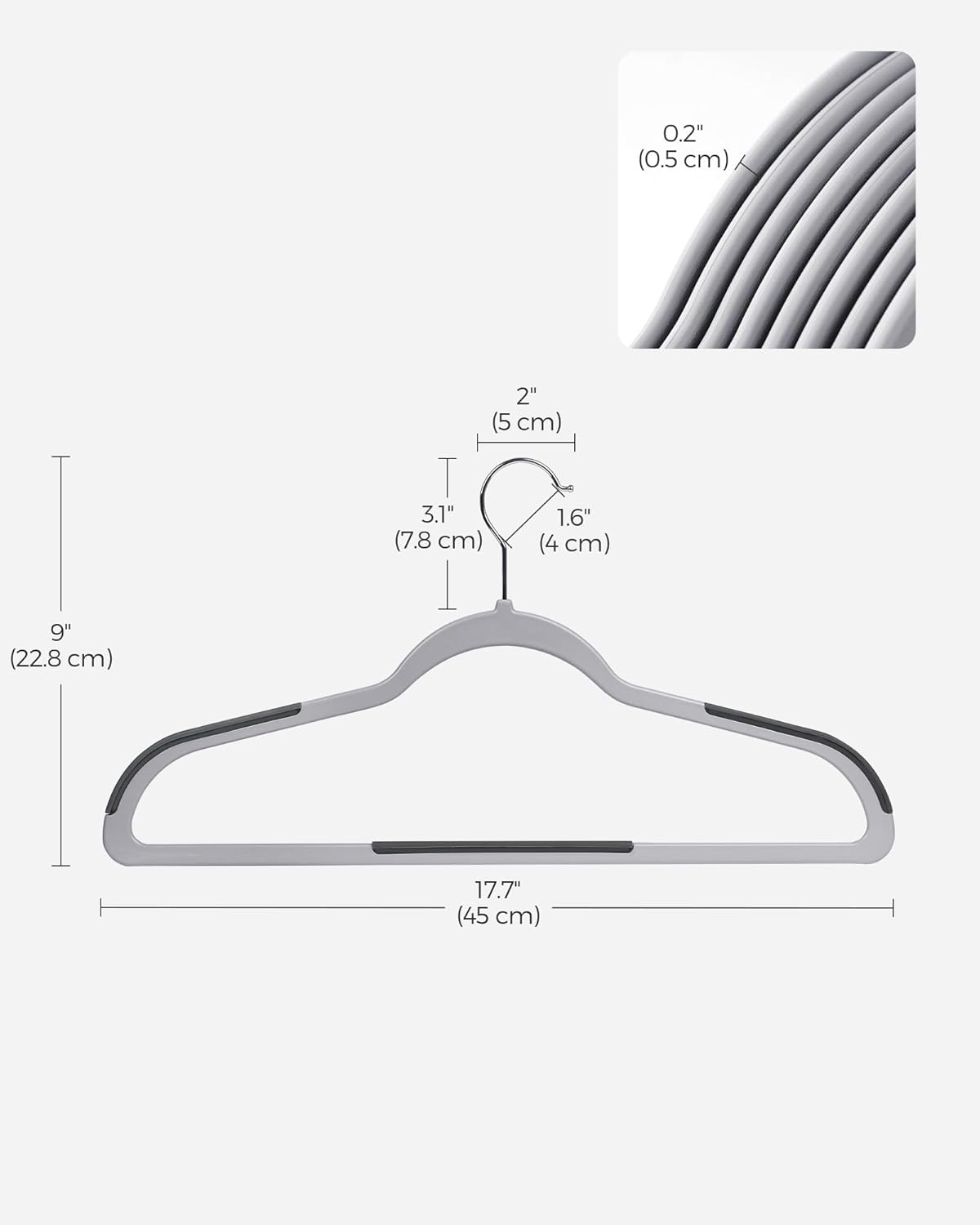 SONGMICS Clothes Hangers, Pack of 60 Plastic Coat Hangers, Space-Saving, Light Gray and Dark Gray UCRP0050G01