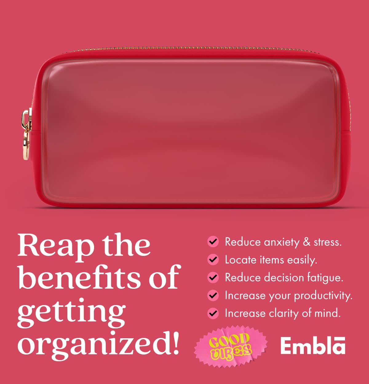 Clear Makeup Bag Zipper Pouch, Transparent Cosmetic Case Organizer, TSA Approved Travel Toiletry Case, Travel Accessories Essentials Makeup Tote for Women, Small Cute Make up Bag for Purse - Ruby