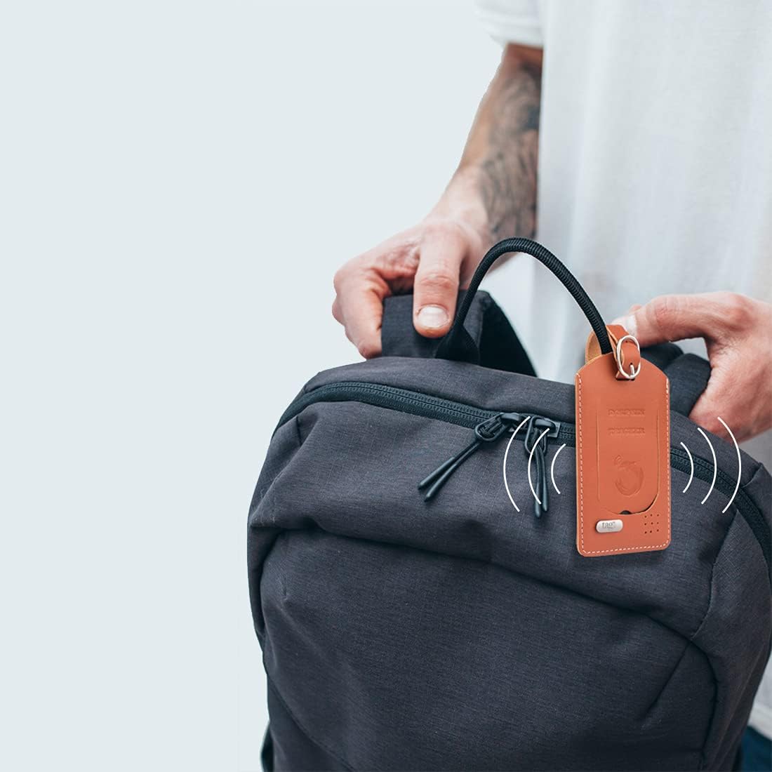 tag8 - Dolphin Smart Luggage Tracker for Suitcase, Backpack and More, Android and iOS Compatible, Genuine Leather BLE-Enabled Tracker Tag, Alternative to GPS Tracker, 2 Pieces, Tan