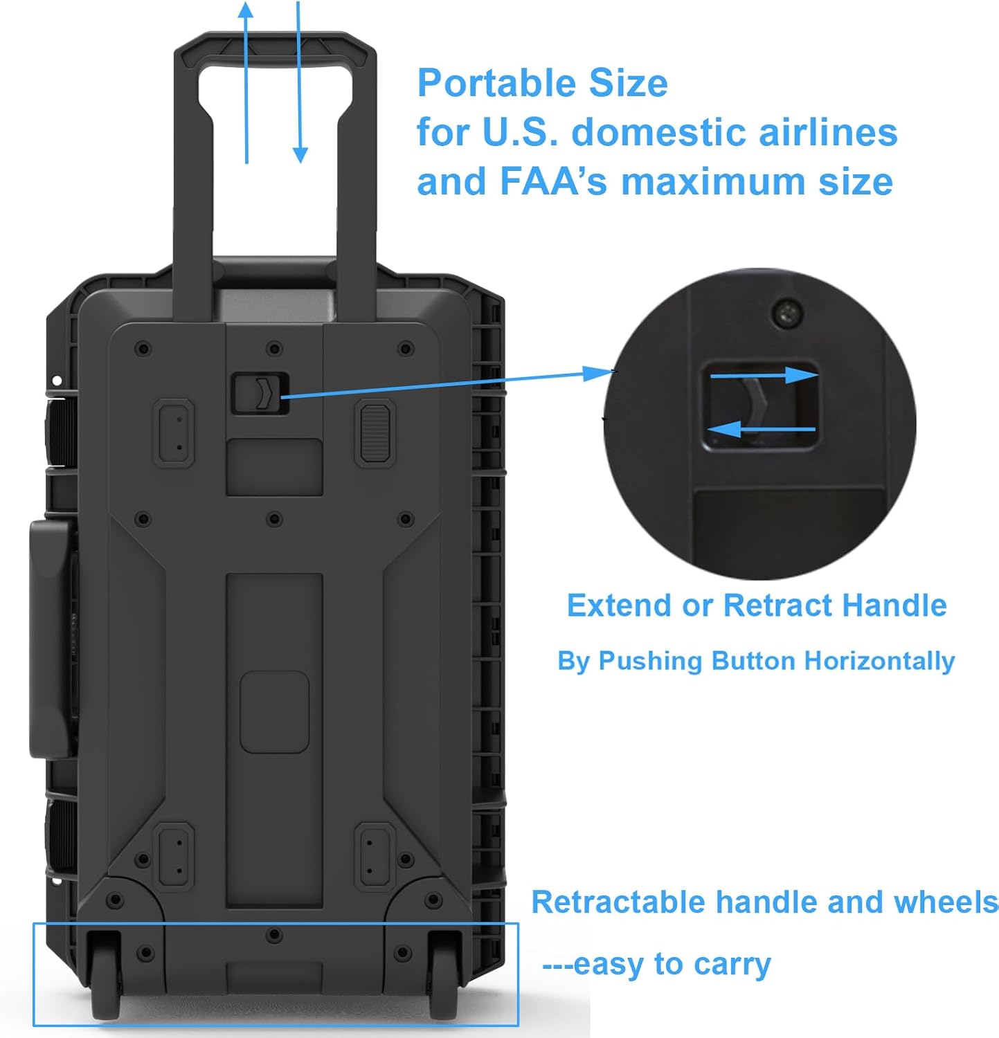 Waterproof Travel Camera Hard Case with Padded Divider, 22 x 14 x 10 Inch, Rolling Case for Camera, Gear, Equipment, Dustproof, Shockproof,Airline Carry-On Approved, Inner 19.8"x 10.9" x 6.8"