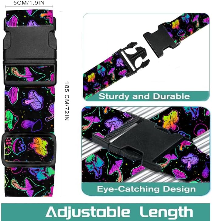 Luggage Straps for Suitcases Travel Belt Accessories, Cute Suitcase Strap, Adjustable Luggage Belt Strap, Heavy Duty with Quick-Release Buckle Luggage Strap Purple Mushrooms