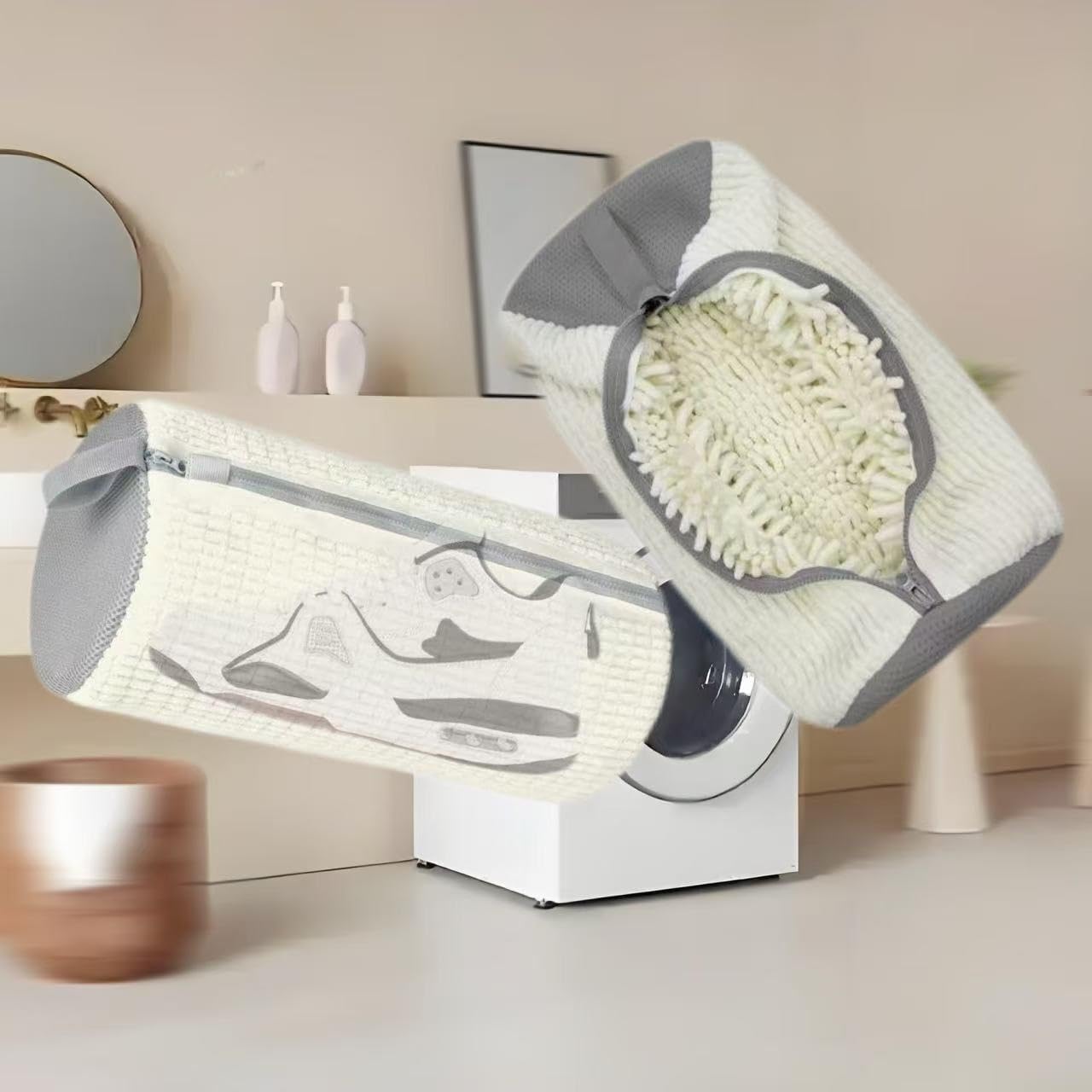 Laundry Shoe Bags for Washing Machine, 2Pcs Shoe Washing Bag Shoe Laundry Bag for Washer and Dryer Reusable Shoe Washing Bags Shoe Washing Machine Bag (Begie-2Pcs)