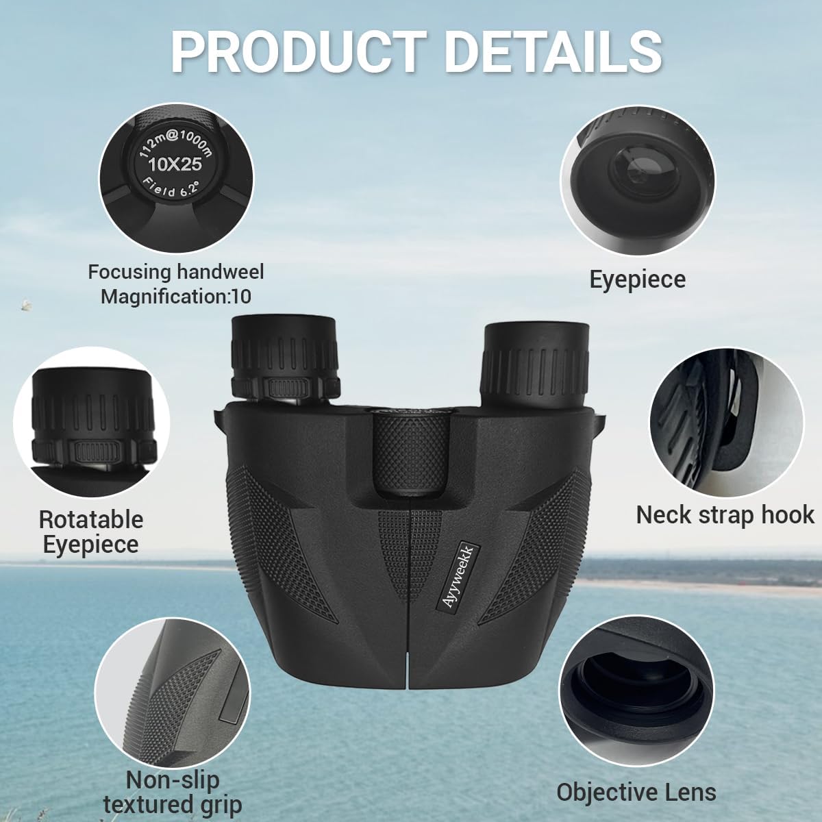 10x25 Binoculars for Adults & Kids, Compact HD Binoculars with Large View, Low Light Vision & Easy Focus for Bird Watching, Travel, Concert, Hunting