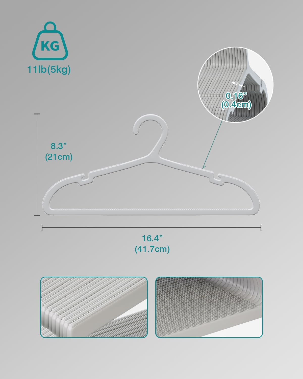 100 Pack Clothes Hangers, Non Slip Plastic Coat Hangers, Space Saving, Heavy Duty, Hanging Dry Wet Clothes, 16.4" x 8.3", Gray, UAPY05100G