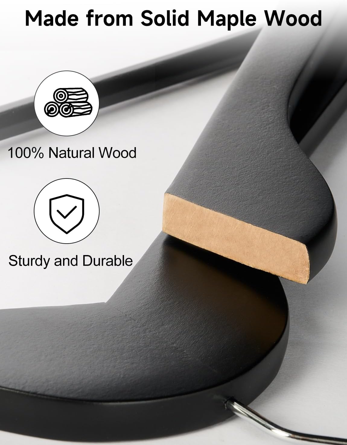 StorageWorks Black Wooden Hangers, 20 Pack Wood Hanger for Closet, Coat Hangers for Coats, Shirts, Pants, Suits