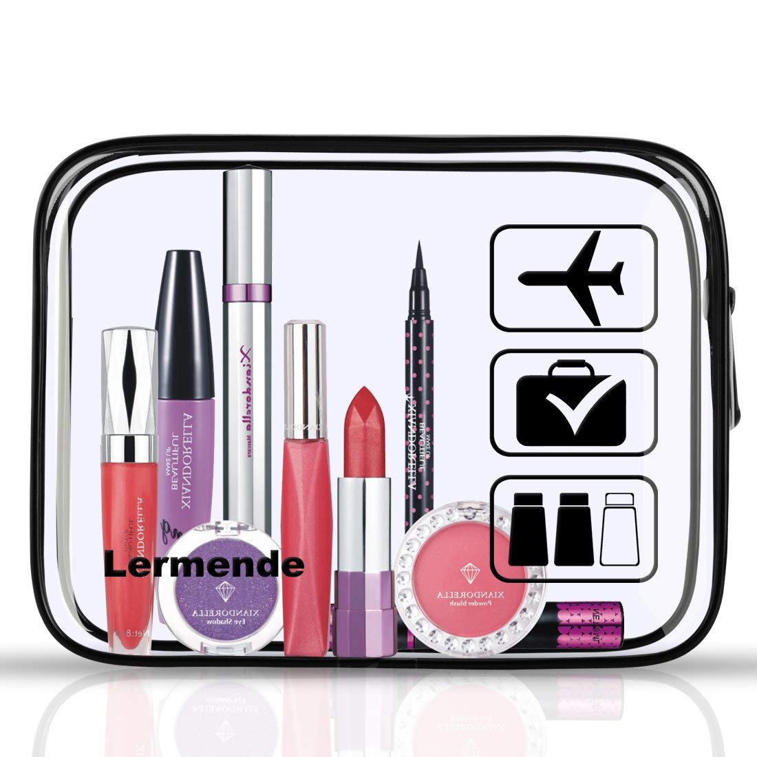 Lermende 2pcs Clear Toiletry Bag TSA Approved Travel Bag,Carry On for Travel,Airport Airline Accessories Compliant Bag,Quart Sized Makeup Cosmetic bag Women Men (Black, 3 Pack)