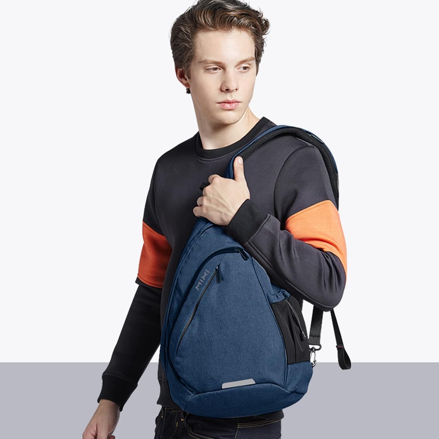 mixi Sling Bag Men Backpack Unisex One Shoulder Bag Hiking Travel Backpack Crossbody with USB Port for Men Women Versatile Casual Daypack-17 inch,Dark Blue