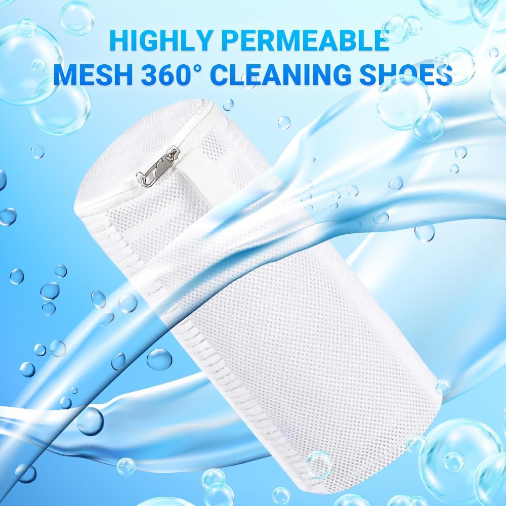 EPSCY Shoe Washing Machine Bag 2 Pack - Reusable Deep Clean Sneaker Bags - Fits All Shoe Sizes & Types, Self-Locking Zipper, Protects Machine (White)