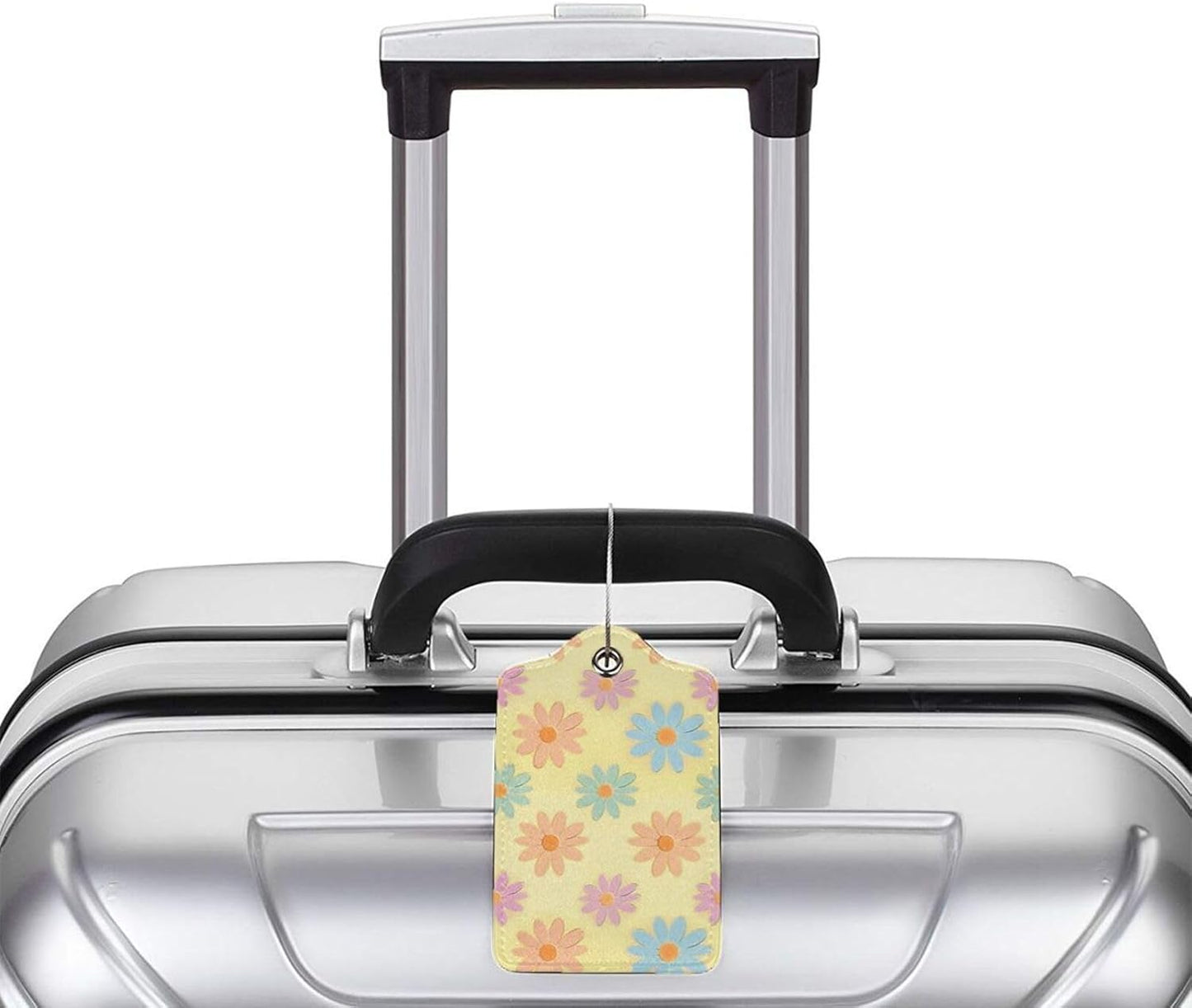 Flowers Leather Luggage Tag with Stainless Steel Ring, Fun Name Id Card Cover Travel Bag Tag Set, Suitable for Travel Bag Luggage Women Men 2 PCS