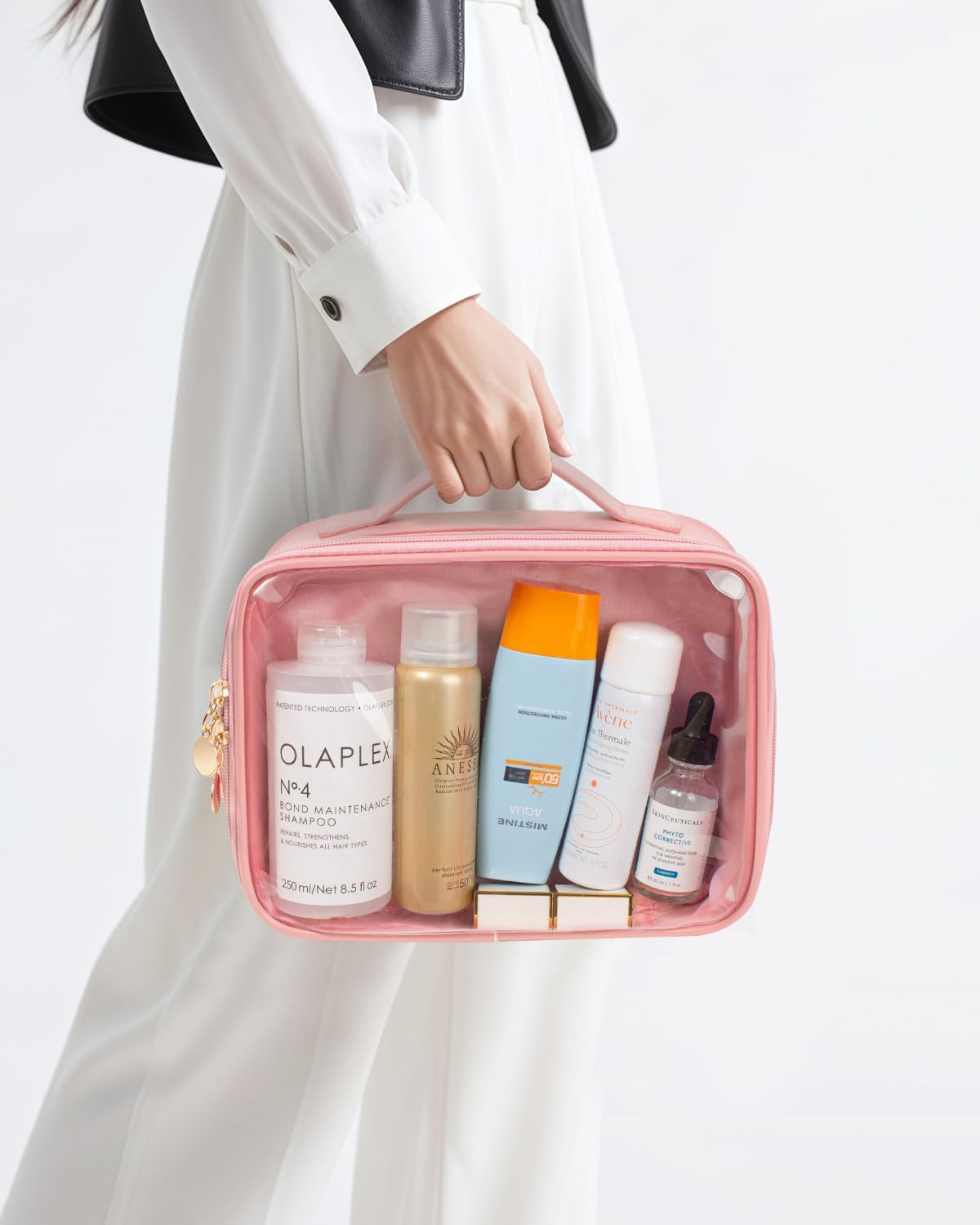 KOTORA TSA Approved Toiletry Bag with Mini Clear Makeup Bag PVC Cosmetic Bags for Women and Men, Carry on Airport Airline Compliant Bag Car Accessories for Women Men(A-Clear Pink)