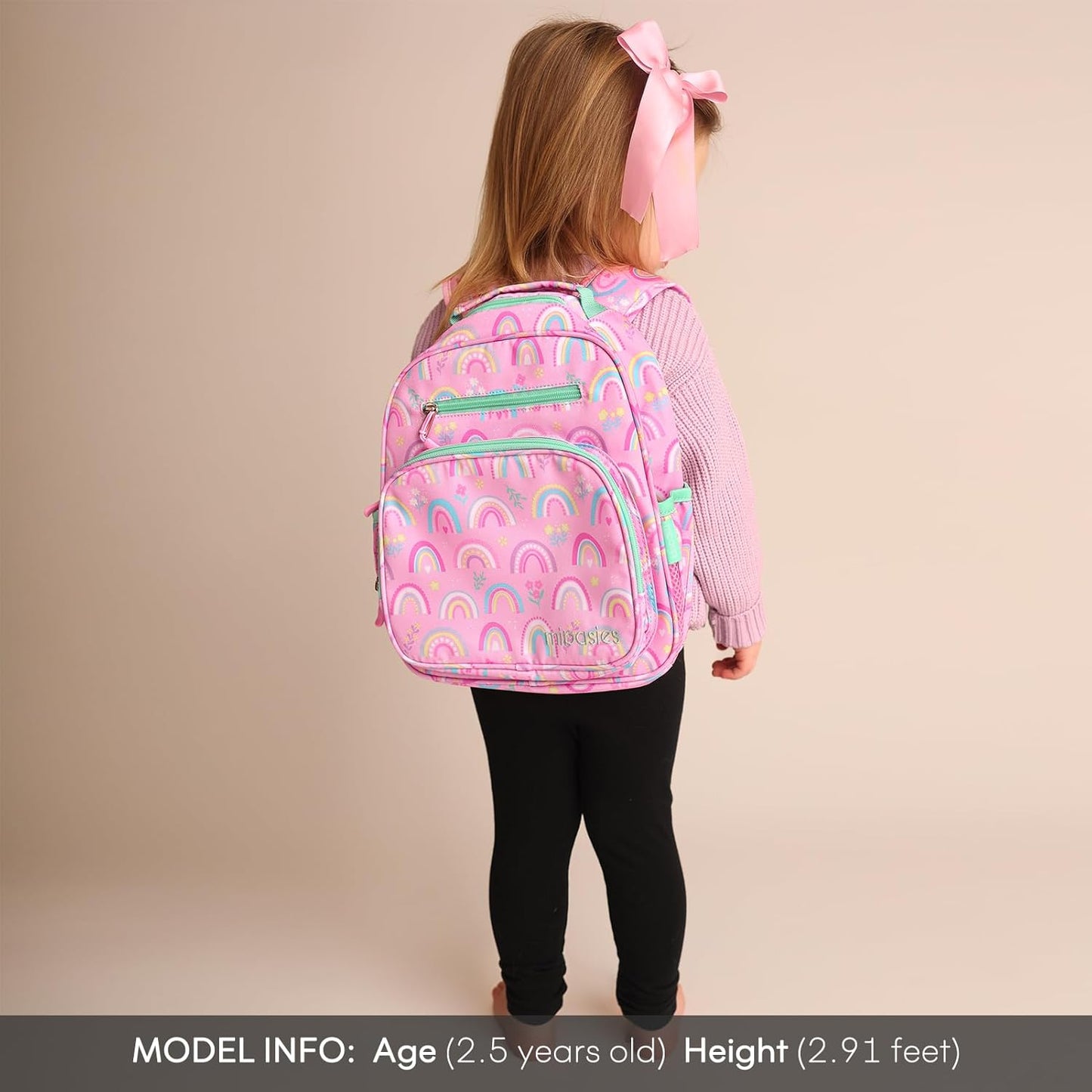 mibasies Toddler Backpack for Girls 2-4: Cute Kids Backpacks for Girls - Preschool Kindergarten Backpack - Rainbow Pink